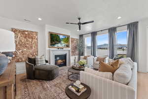 Great room with fireplace