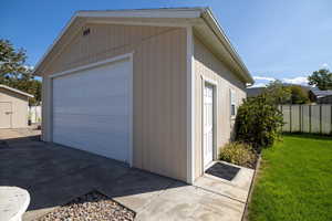 View of detached garage