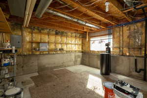 Below grade area with electric panel and a water softener