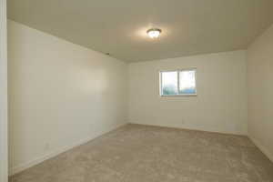 Unfurnished room featuring a textured ceiling and light colored carpet