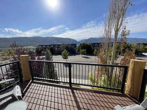 Deck featuring a mountain view