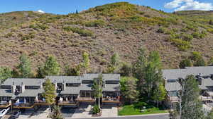 Bird's eye view of a mountainous background
