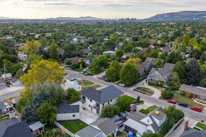 Aerial perspective of suburban area featuring mountains