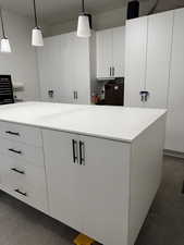 Garage Work Island on rollers for easy adjustment when on a project.