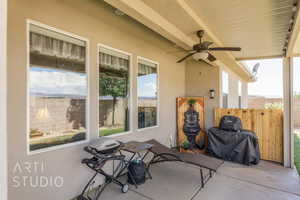 View of patio / terrace featuring a ceiling fan