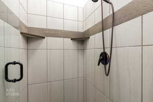 Bathroom view of tiled shower