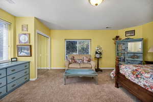 Bedroom featuring carpet floors and a closet