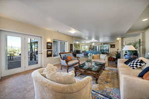 Carpeted living room.