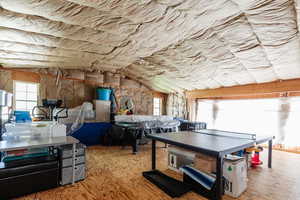 Playroom featuring vaulted ceiling