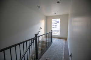 Stairs with a textured ceiling