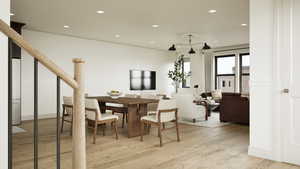Rendering - Dining room featuring recessed lighting and light wood-type flooring