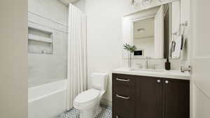 Rendering - Bathroom with vanity, shower / tub combo, and tile patterned floors