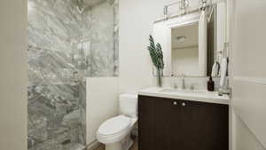 Rendering - Full bathroom featuring a shower stall and vanity