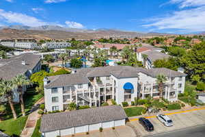 Bird's eye view of a mountainous background