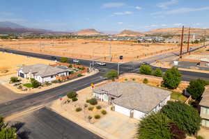 Aerial perspective of suburban area with mountains