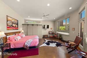 Bedroom with recessed lighting and a ceiling fan