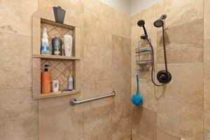 Bathroom view of a tile shower