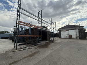 Exterior space with an outbuilding