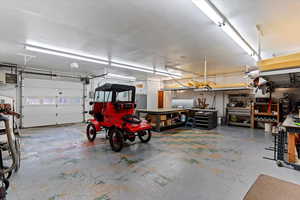 Garage with a workshop area