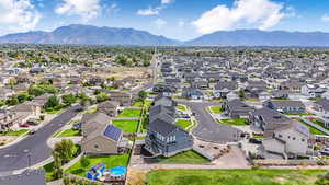 Aerial perspective of suburban area with mountains
