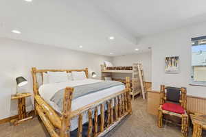 Carpeted bedroom featuring recessed lighting
