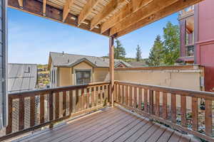 Wooden terrace with a residential view