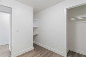 Spacious closet with light wood-style floors