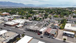Drone / aerial view of a mountainous background