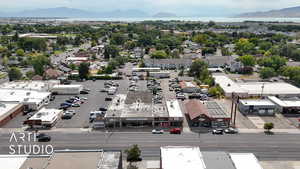 Drone / aerial view of a mountainous background
