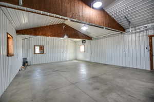 Garage with metal wall