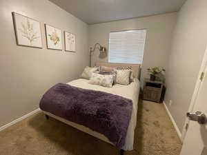 Bedroom with baseboards and carpet