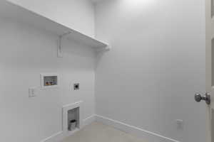 Laundry area with electric dryer hookup and hookup for a washing machine