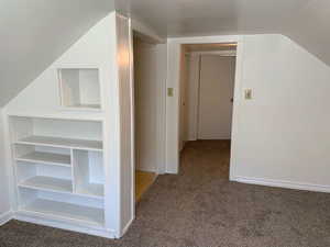 Bonus room with carpet floors and vaulted ceiling