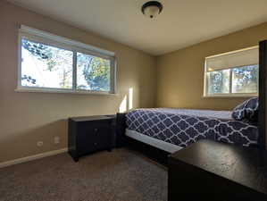 Carpeted bedroom with baseboards