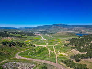 Drone / aerial view of a mountainous background