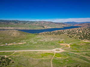 Aerial view of a water and mountain view