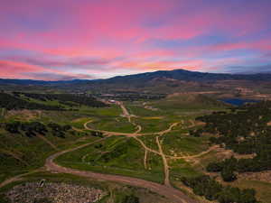 Aerial overview of property's location featuring mountains