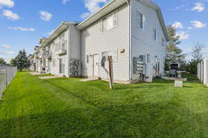 Back of property featuring a fenced backyard and a residential view