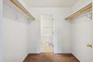 Walk in closet featuring carpet and tile patterned flooring