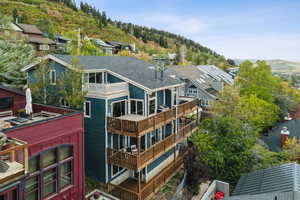 Aerial view of residential area with a mountainous background