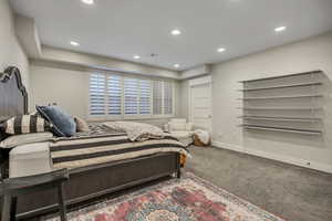 Basement Bedroom featuring carpet floors and recessed lighting