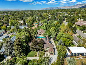 Aerial perspective of suburban area featuring mountains