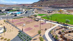Drone / aerial view of a mountain backdrop