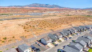 Aerial view of residential area with a mountainous background