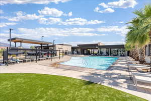 Community pool featuring a patio