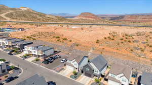 Aerial perspective of suburban area with mountains