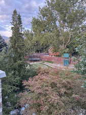 View of yard with a trampoline