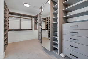 Spacious closet featuring light carpet