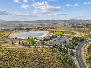 Aerial view of a water and mountain view