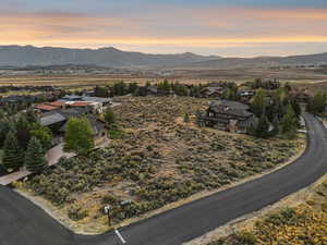 Aerial twilight shot capturing Lot 36’s prime orientation for sunsets and evening light.